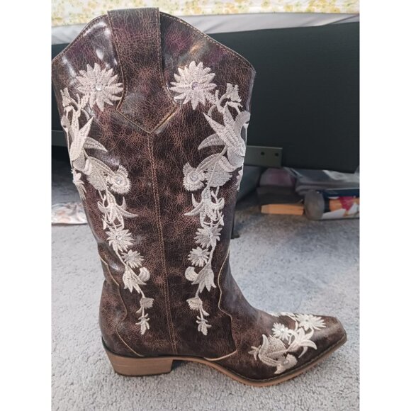 🆕SheSole Women's Brown Western Cowboy Boots Square Toe Mid Calf Cowgirl Boots - Picture 1 of 13